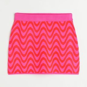 H&M pink and orange wavy neon knit skirt